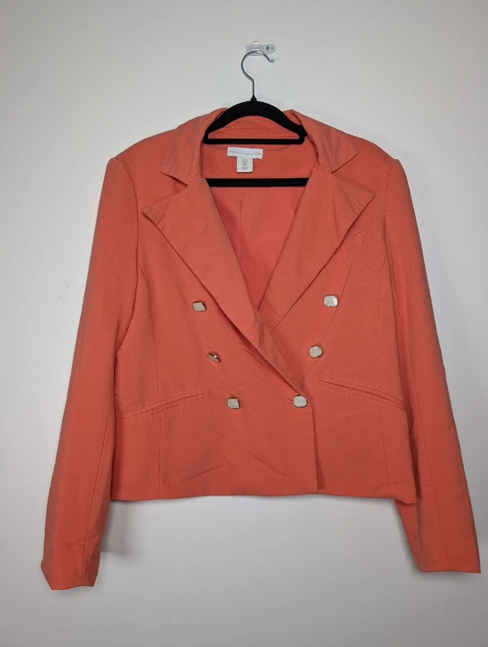 House of Harlow 1960 Coral Double Breasted Cropped Blazer Pearl Buttons S - Picture 2 of 7